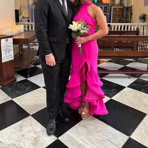 Aqua brand asymmetric, pink formal dress